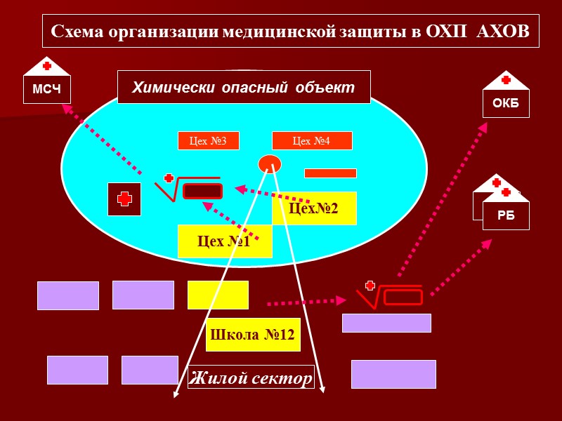 Цех№2 Цех №1 Цех №3 Цех №4 Школа №12 Жилой сектор Схема организации медицинской